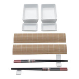 Conjunto De Sushi De Bambu Com Molheiras 10 Peças Lyor