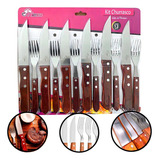 Conjunto De Talheres 12 Pçs Em Casa Tem Para Churrasco Jumbo Garfo Faca Marrom