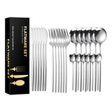Conjunto De Talheres De Aço Luxo Inoxidável 24pcs Faqueiros Cor Prateado