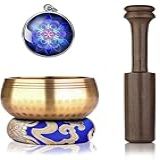 Conjunto De Tigelas De Canto Tibetano Colar De Mandala Protetora Para Meditação Atenção Plena Ioga Cura Espiritual E Corporal E Limpeza Energética Ouro 10 Cm 