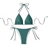 Conjunto De Top Feminino Bustiê Roupa De Banho Biquínis Shorts Tanquíni Sexy Havaiano Triângulo Tops S 746 Verde Limão Militar G