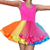 Conjunto De Tutu Aniversário Collant E Saia Festa Neon Cores