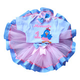 Conjunto De Tutu Galinha Pintadinha Rosa Body Saia Faixa