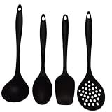 Conjunto De Utensilio De Silicone Para Cozinha Com Concha Colher Escumadeira Espátula Kit Jogo De Cozinha Concha Colher Escumadeira Espátula Conjunto De Cozinha De Silicone 4 Peças  PRETO 