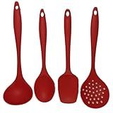 Conjunto De Utensilio De Silicone Para Cozinha Com Concha Colher Escumadeira Espátula Kit Jogo De Cozinha Concha Colher Escumadeira Espátula Conjunto De Cozinha De Silicone 4 Peças VERMELHO 