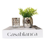 Conjunto Decor Livro E Vaso Prata Geométrico E Castiçal