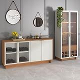 Conjunto Decorativo Cristaleira Com Led E Buffet Aparador 160cm Tenerife Gunga Off White Freijó G73 Gran Belo