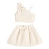 Conjunto Elegante De 2 Peças Para Crianças Meninas Roupas Com Laço Camiseta Sem Mangas Colete Saia Curta Vestido De Princesa Bege 6 Anos