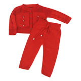 Conjunto Em Tricô Calça E Blusa Com Botões E Cordão Macio