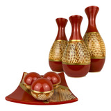 Conjunto Enfeite Ceramica Trio Vasos Centro Mesa Decorativo Cor Boliche Terracota