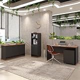 Conjunto Escritório Office 4 Peças Mesa Gaveteiro Armário Buffet Berlin Vianossa Preto E Naturale
