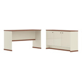 Conjunto Escritório Office Mesa E Buffet Berlin Vianossa Cor Off White naturale
