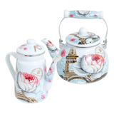 Conjunto Esmaltado Lon Chaleira 2 5l Bule 1 2l C Indução Cor Azul