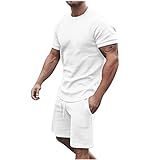 Conjunto Esportivo Casual Masculino De Duas Peças Cor Lisa Gola Redonda Manga Curta Conjunto De Moletom F 789 Branco M