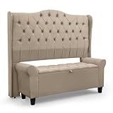 Conjunto Estofado Cabeceira E Recamier Baú Capitonê Para Cama King De 195cm Dubai LH Móveis Pavia Cappuccino 