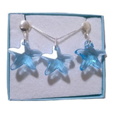 Conjunto Estrela Do Mar Cristal Swarovski Sapphire Prata 925