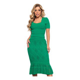 Conjunto Evangelico Feminino Saia Midi E Blusa Festa Tricot