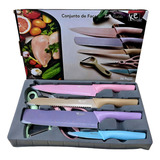 Conjunto Facas Tesoura Cozinha Churrasco Chef 6 Pcs Kehome Cor Coloridas