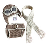Conjunto Fantasia Aviador Newborn Crochê Fotografia 0 3meses