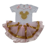 Conjunto Fantasia Minnie Rosa Para Bebê Menina Infantil Kit