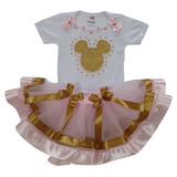 Conjunto Fantasia Minnie Rosa Para Bebê Menina Infantil Kit