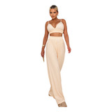 Conjunto Farm Feminino Praia Cropped Calça Pantalona Verão