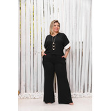 Conjunto Feminino Blusa E Calça Pantalona Flexível Premium