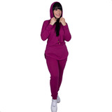 Conjunto Feminino Blusa Manga Longa Calça Inverno Frio Capuz