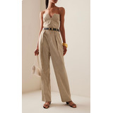 Conjunto Feminino Calça Cós Alto Cropped Alcinha Listrado