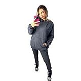 Conjunto Feminino Calça De Moletom Blusa Canguru Com Capuz De Frio Moda E Estilo Fitness Dia A Dia Grafite GG 