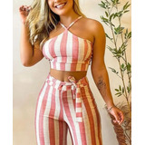 Conjunto Feminino Calça Pantalona Modeladora Cropped