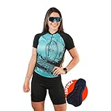 Conjunto Feminino De Camisa De Ciclismo E Short Acolchoado Bike Pedal Azul GG 