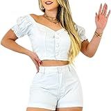 Conjunto Feminino De Cropped E Short Branco 100 Branco 42
