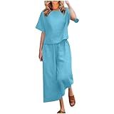 Conjunto Feminino De Linho E Calça Para Mulheres 2 Peças Verão Outono 2024 R 537 Azul Claro Medium