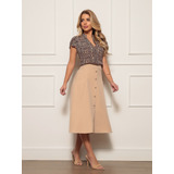Conjunto Feminino Doccemulher Camisa E Saia Midi Ref 15734