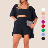 Conjunto Feminino Duo Kimono Short 2 Pçs Duna Cardigan Verão