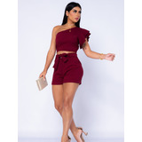 Conjunto Feminino Em Linho Shorts E Cropped Mula Manca Luxo