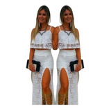Conjunto Feminino Festa Em Renda Formatura Saia E Cropped