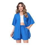Conjunto Feminino Kit shorts Kimono Estampa Verão