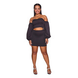 Conjunto Feminino Luxo Saia E Cropped Top Com Elastex Festa