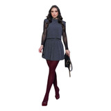 Conjunto Feminino Mousse Trico Saia Colete Cropped Inverno