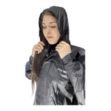 Conjunto Feminino Pioneira Motoqueiro Pvc Com Capuz Preto
