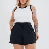 Conjunto Feminino Plus Size Blusa Bicolor Bermuda Até G4 Top