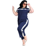 Conjunto Feminino Plus Size Blusa Calça Pantacourt 48 50 G2
