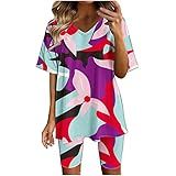 Conjunto Feminino Plus Size Blusa Floral De Manga Curta Shorts Confortáveis Conjunto De Calça Para Mulheres Conjunto De Agasalho De Férias K4 X Multicolorido XG