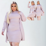 Conjunto Feminino Plus Size Cardigan E Vestido Gola Alta G3