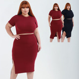 Conjunto Feminino Plus Size Saia Cropped Fenda Modelador G3
