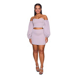 Conjunto Feminino Saia E Cropped Com Elastex Nas Costas Luxo