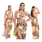 Conjunto Feminino Saia Fenda Cropped Bojo Casual E Balada