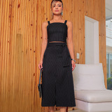 Conjunto Feminino Saia Longa Midi E Cropped Alfaiataria